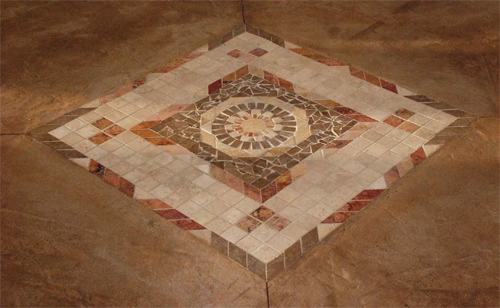 This 3-by-3 mosaic consists of pieces of stone bonded to a fabric.
