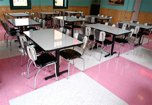 1950s diner checkered pink and white epoxy floors