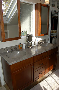 Concrete countertop transforms this bathroom vanity.
