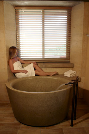 Sonoma Cast Stone offers Ofuro, its own version of a Japanese soaking tub.