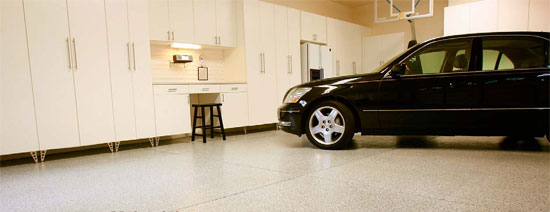 Garage floor system installed in this well-organized garage.